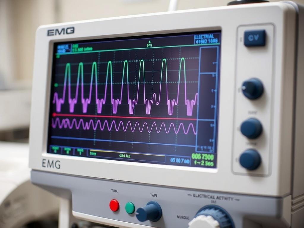 Aparat do badania EMG z monitorem pokazującym aktywność elektryczną mięśni