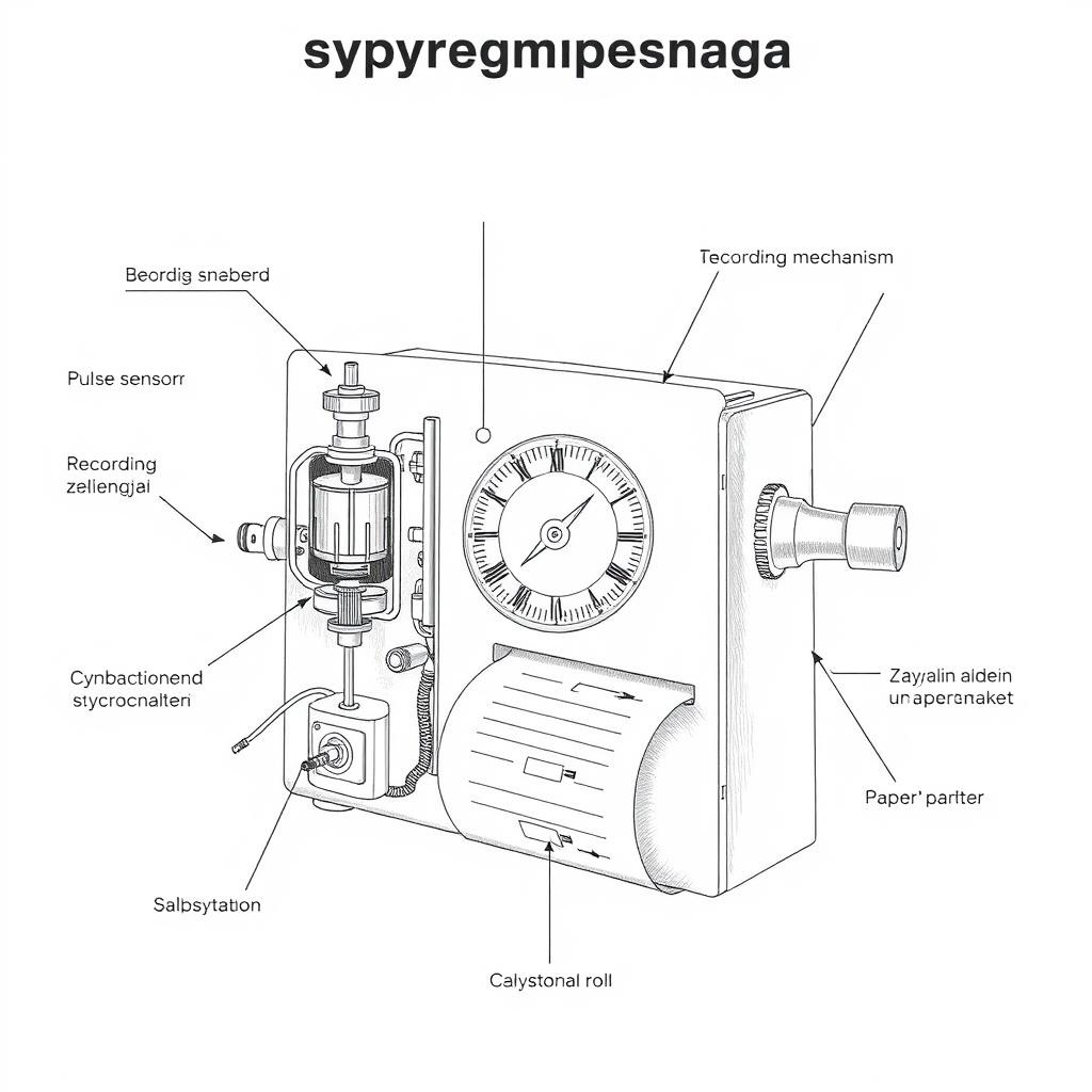 Schemat budowy sfigmografu z opisem głównych elementów