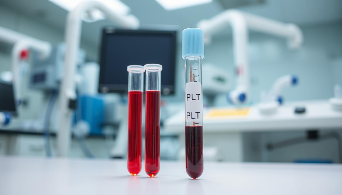 Badanie PLT - próbka krwi w probówce laboratoryjnej