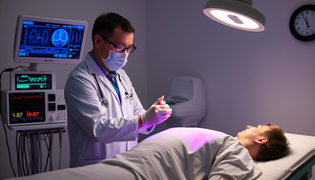 Badanie PTC - lekarz wykonujący test Próby Termicznej Kofeiny u pacjenta