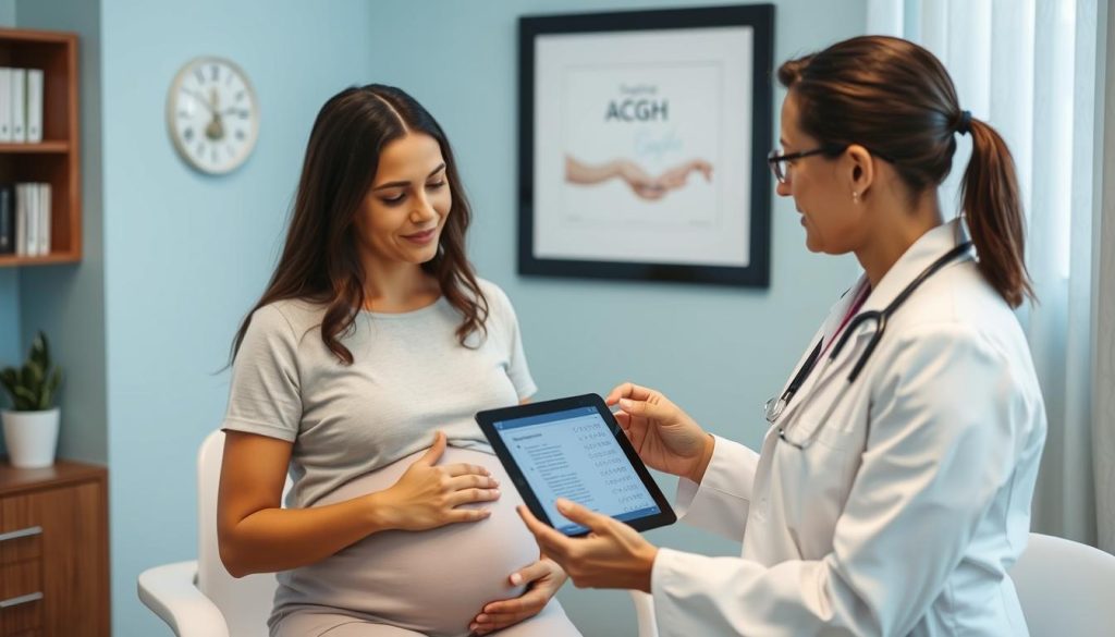 Badanie aCGH w diagnostyce prenatalnej - lekarz analizujący wyniki z ciężarną pacjentką