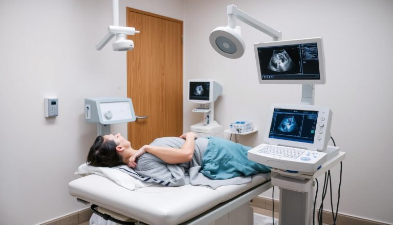 Badanie echo serca - pacjent leżący na kozetce podczas echokardiografii