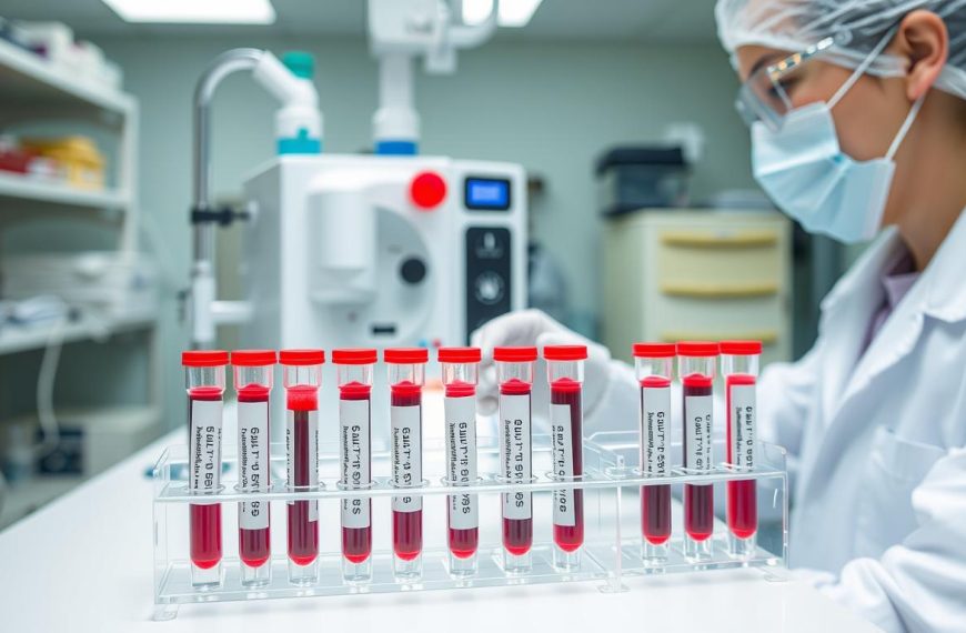 Badanie lipidogram - probówki z krwią w laboratorium medycznym