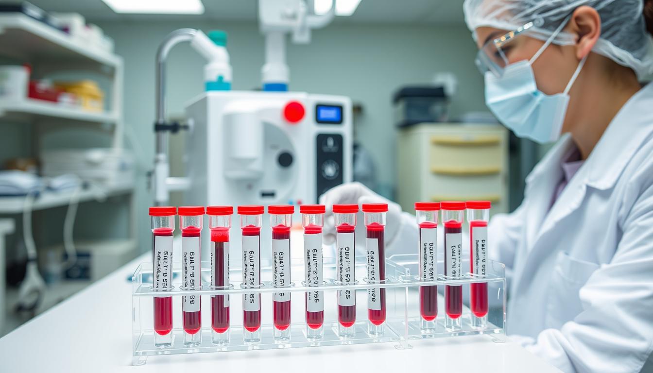 Badanie lipidogram - probówki z krwią w laboratorium medycznym