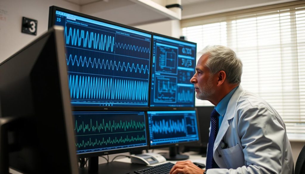 Lekarz analizujący wyniki badania PTC na monitorze komputera