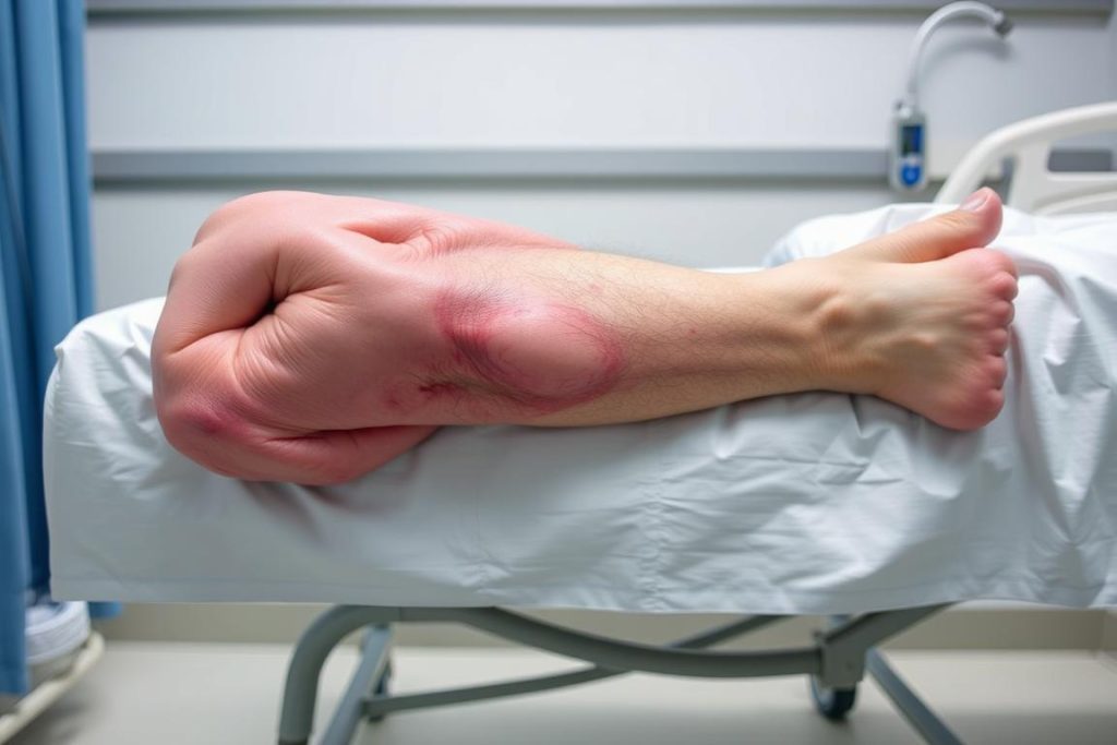 Objawy zakrzepicy żył głębokich kończyn dolnych - obrzęk i zaczerwienienie nogi