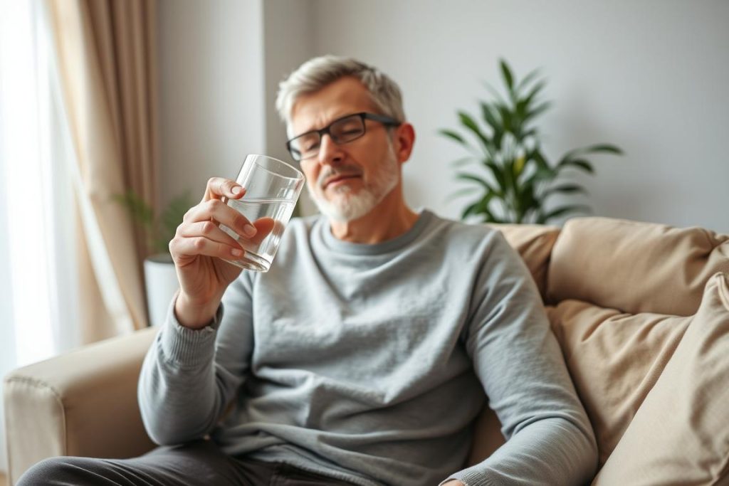 Osoba przygotowująca się do badania lipidogram - picie wody przed badaniem