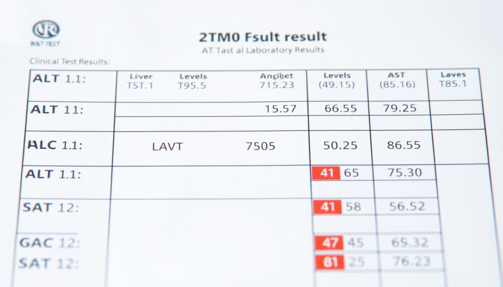 Wyniki badania transaminaz na formularzu laboratoryjnym